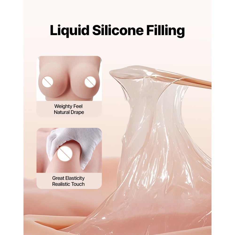 VEVOR Pechos Falsos de Silicona Copa C Cuello Alto Coraza de Silicona Formas de Pecho Relleno de Silicona Líquida Pechos Artificiales para Cosplay de Transexuales, Drag Queens, Color Marfil
