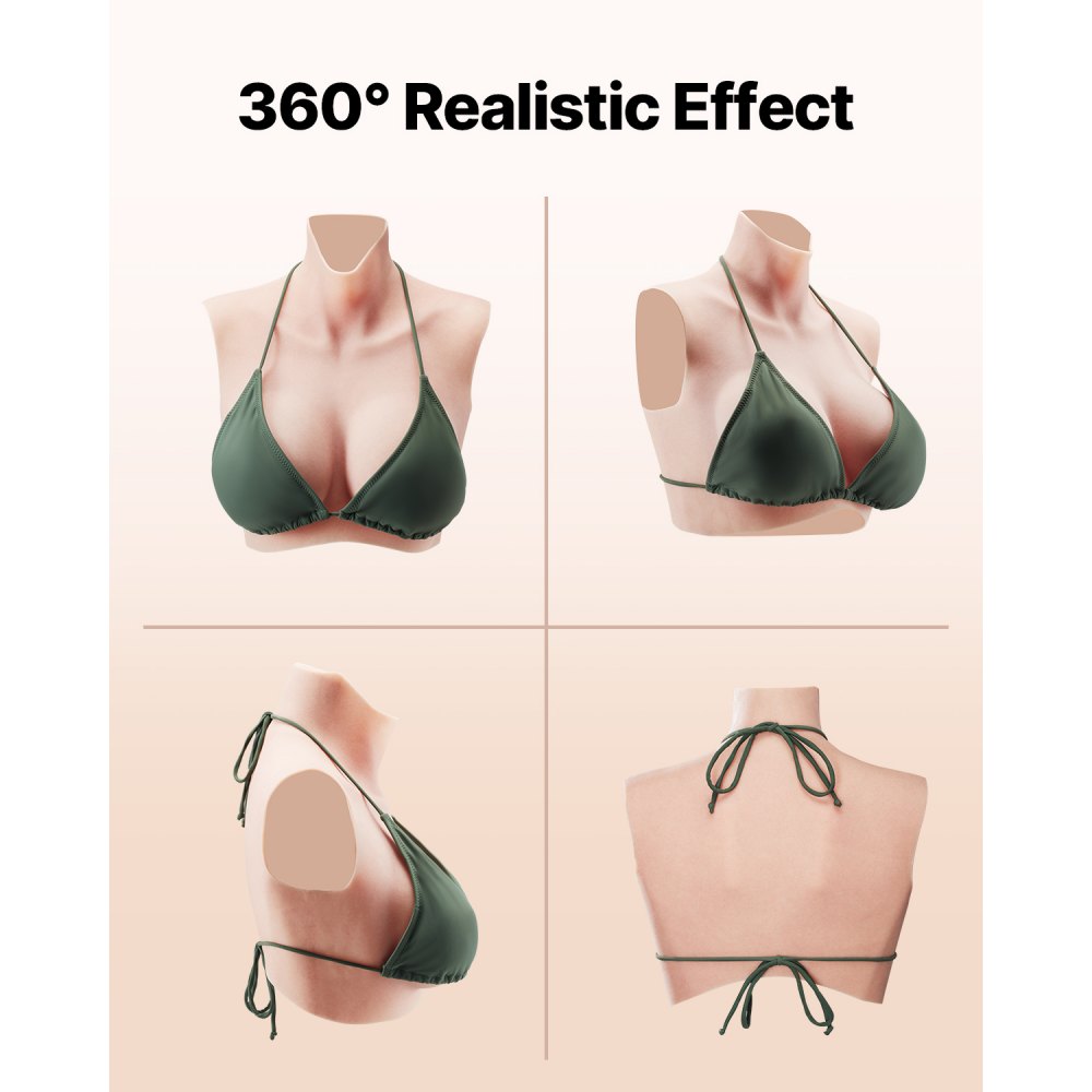 VEVOR Pechos Falsos de Silicona Copa C Cuello Alto Coraza de Silicona Formas de Pecho Relleno de Silicona Líquida Pechos Artificiales para Cosplay de Transexuales, Drag Queens, Color Marfil