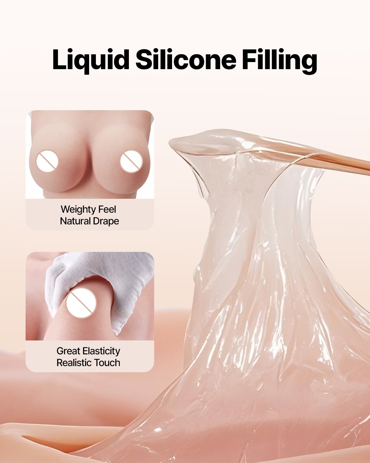 VEVOR Pechos Falsos de Silicona Copa C Cuello Alto Coraza de Silicona Formas de Pecho Relleno de Silicona Líquida Pechos Artificiales para Cosplay de Transexuales, Drag Queens, Color Marfil