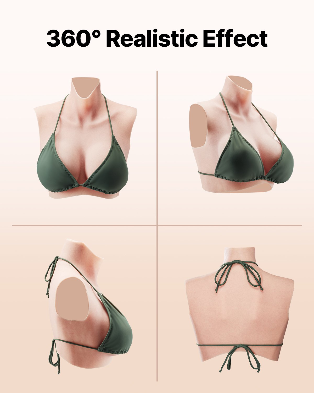 VEVOR Pechos Falsos de Silicona Copa C Cuello Alto Coraza de Silicona Formas de Pecho Relleno de Silicona Líquida Pechos Artificiales para Cosplay de Transexuales, Drag Queens, Color Marfil