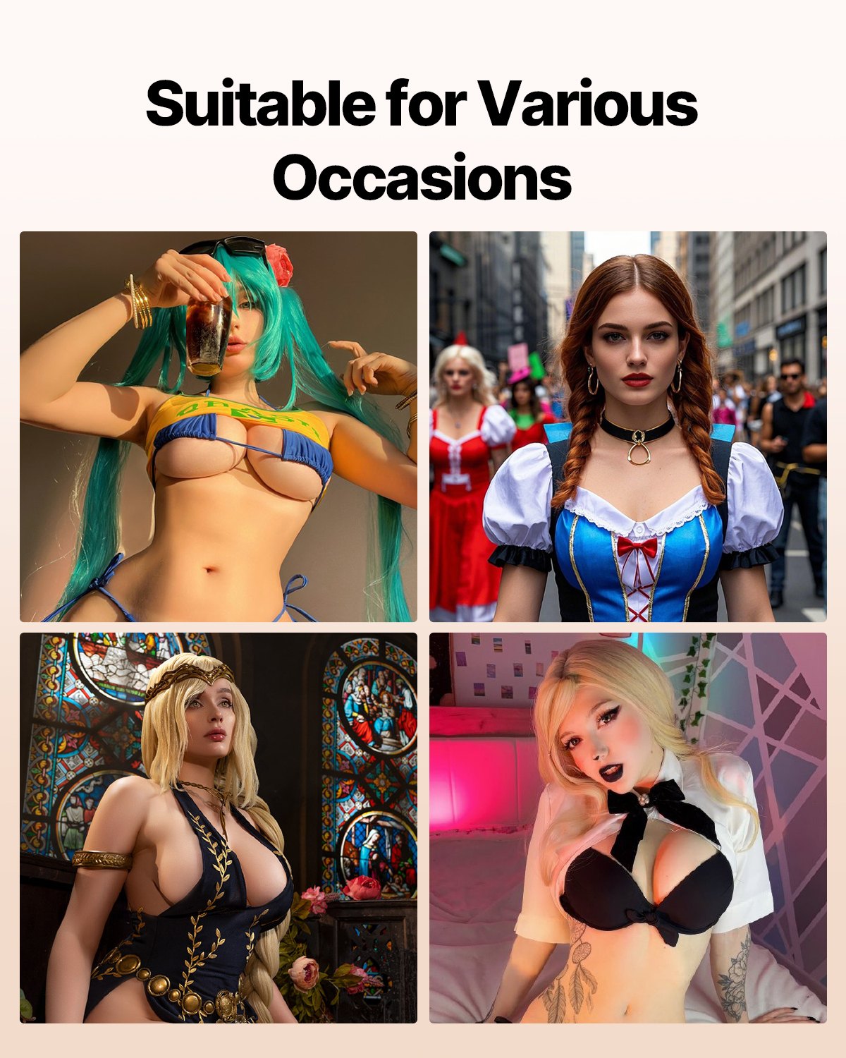VEVOR Pechos Falsos de Silicona Copa C Cuello Alto Coraza de Silicona Formas de Pecho Relleno de Silicona Líquida Pechos Artificiales para Cosplay de Transexuales, Drag Queens, Color Marfil