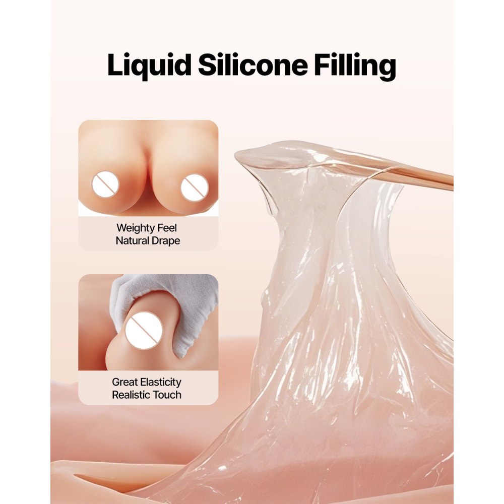 VEVOR Pechos Falsos de Silicona Copa E Cuello Alto Coraza de Silicona Formas de Pecho Relleno de Silicona Líquida Pechos Artificiales para Cosplay de Transexuales, Drag Queens, Color Marfil