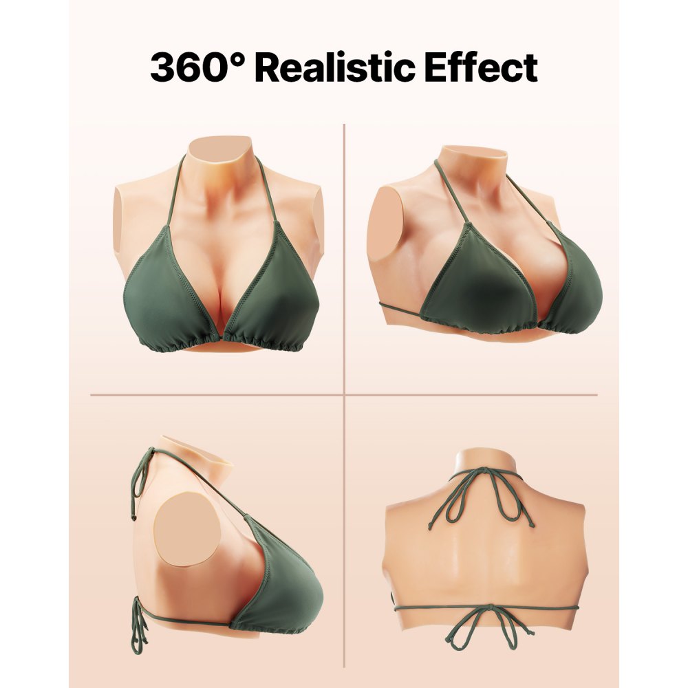VEVOR Pechos Falsos de Silicona Copa E Cuello Alto Coraza de Silicona Formas de Pecho Relleno de Silicona Líquida Pechos Artificiales para Cosplay de Transexuales, Drag Queens, Color Marfil