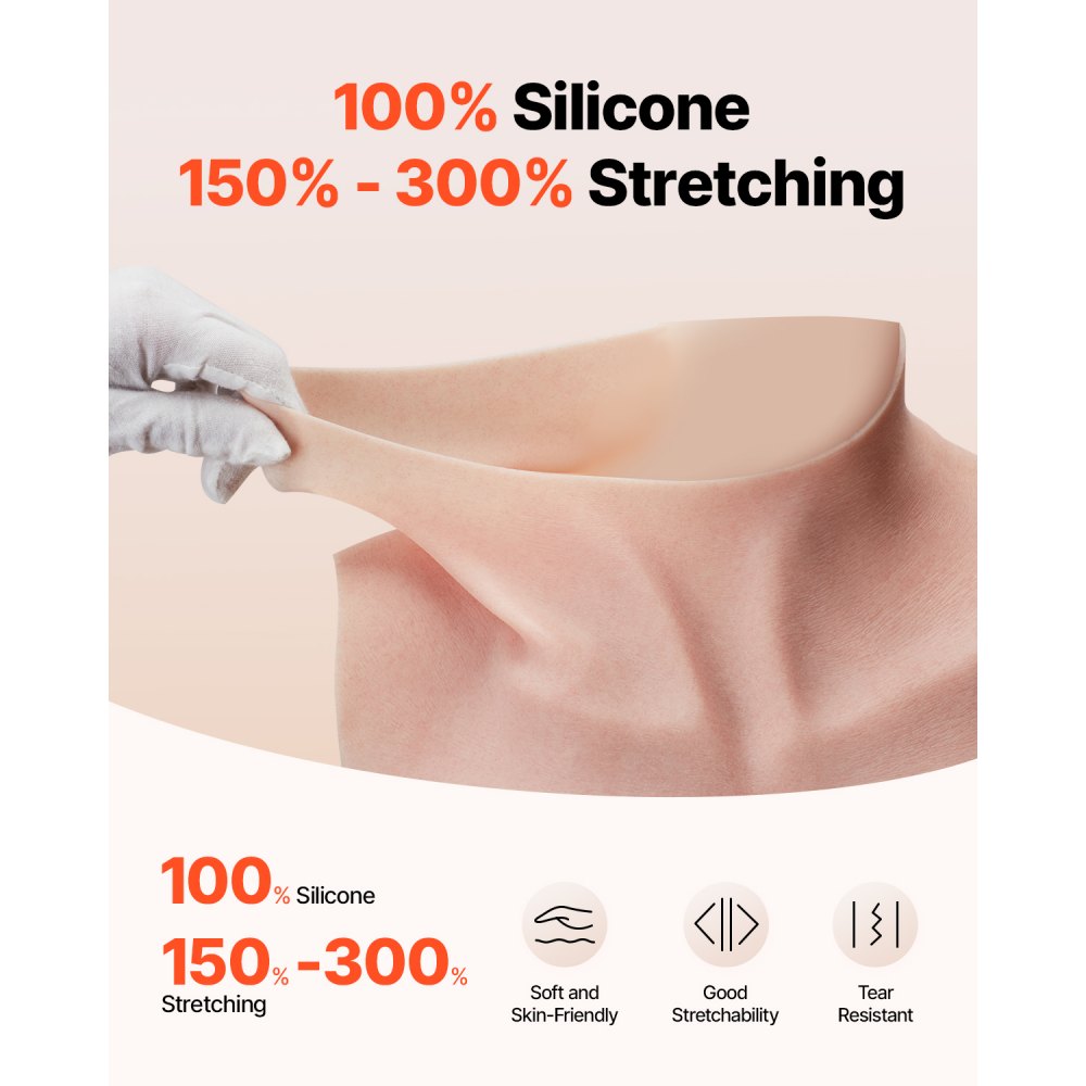 VEVOR Pechos Falsos de Silicona Tamaño K Cuello Alto Coraza de Silicona Formas de Pecho Relleno de Silicona Líquida Pechos Artificiales para Cosplay de Transexuales, Drag Queens, Color Marfil