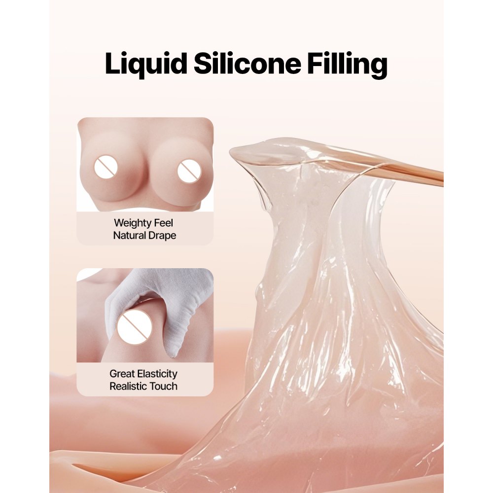 VEVOR Pechos Falsos de Silicona Copa de D Cuello Alto Coraza de Silicona Formas de Pecho Relleno de Silicona Líquida Pechos Artificiales para Cosplay de Transexuales, Drag Queens, Color Marfil