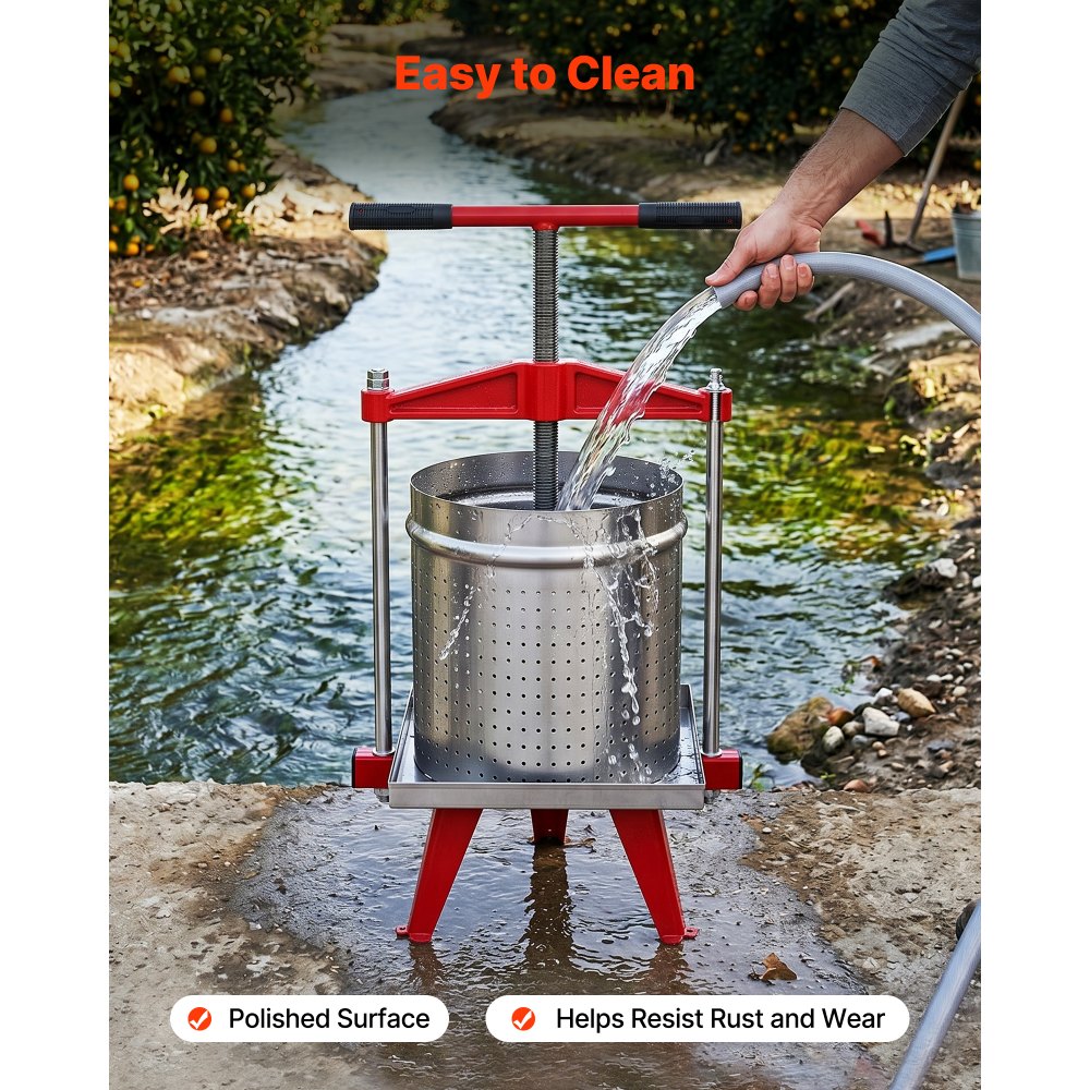 VEVOR Prensa Hidráulica de Frutas Capacidad de 15 L, Exprimidor Manual de Verduras de Acero Inoxidable, Prensa de Vino con 2 Bolsas de Filtro, Placa de Prensado, para Hacer Zumo de Sidras, Uvas
