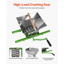 VEVOR Triturador de Frutas y Manzanas 7 L, Molinillo Manual Grande, Raspador de Frutas Acero Inoxidable para Prensar Vino, Sidra, Manzanas y Uvas, con Mango de Rodillo, Verde, 570 x 510 x 260 mm