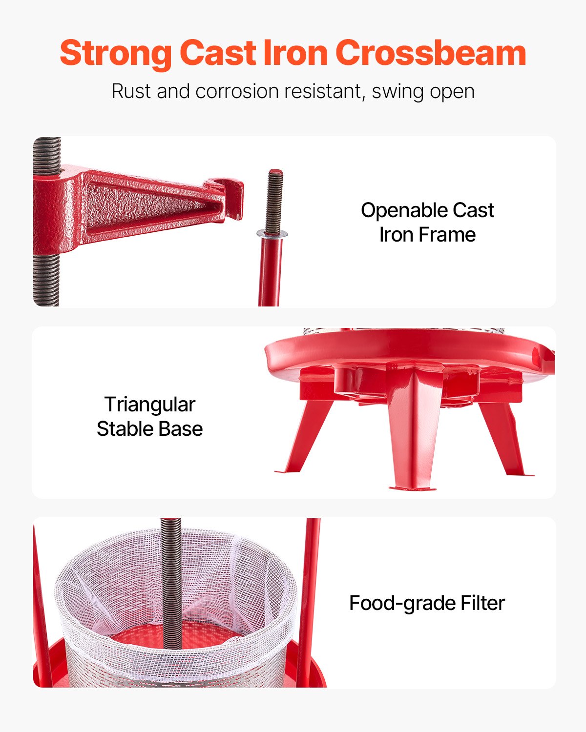 VEVOR Fruit Wine Press, Fruit Mill, Apple Mill (9 L), Stainless Steel Basket with Triangular Structure, Manual Juicer, Manual Grinder, Apple Wine Press, Grape Press with T-Handle for Kitchen and Home