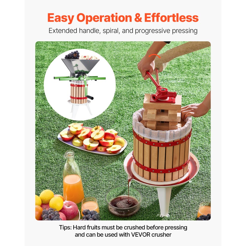 VEVOR Fruit Wine Press, Fruit Mill (12 L) with Solid Wood Basket and 8 Blocks, Robust Manual Juicer, Apple Wine Press, Grape Press, Olive Oil Press with Handle, Juice Press for Kitchen