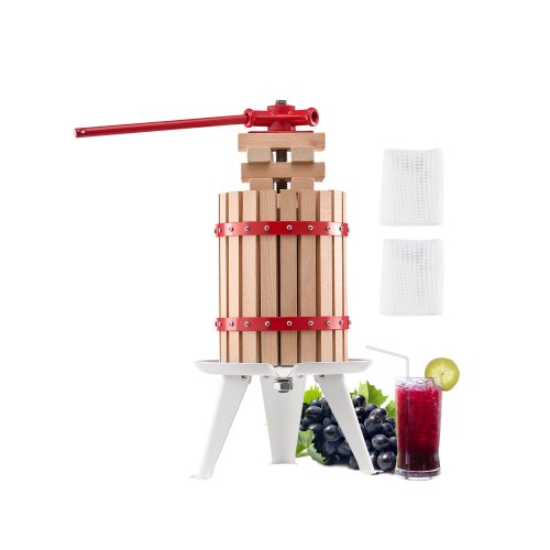 VEVOR Prensa de Vino de Frutas 6 L, Cesta de Madera Maciza con 8 Bloques, Exprimidor Manual Resistente, para Sidra, Manzana, Uva, Tintura, Miel, Aceite Oliva, con Asa para Cocina y Hogar, Blanco
