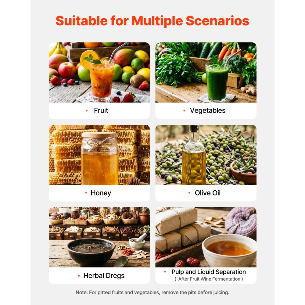 VEVOR Prensa de Frutas y Vino Capacidad de 3 L, Exprimidor Manual de Acero Inoxidable, Prensa de Vino con Mango en Forma de T, 2 Bolsas de Filtro, Placa de Prensado, para Hacer Zumo de Sidra, Manzana