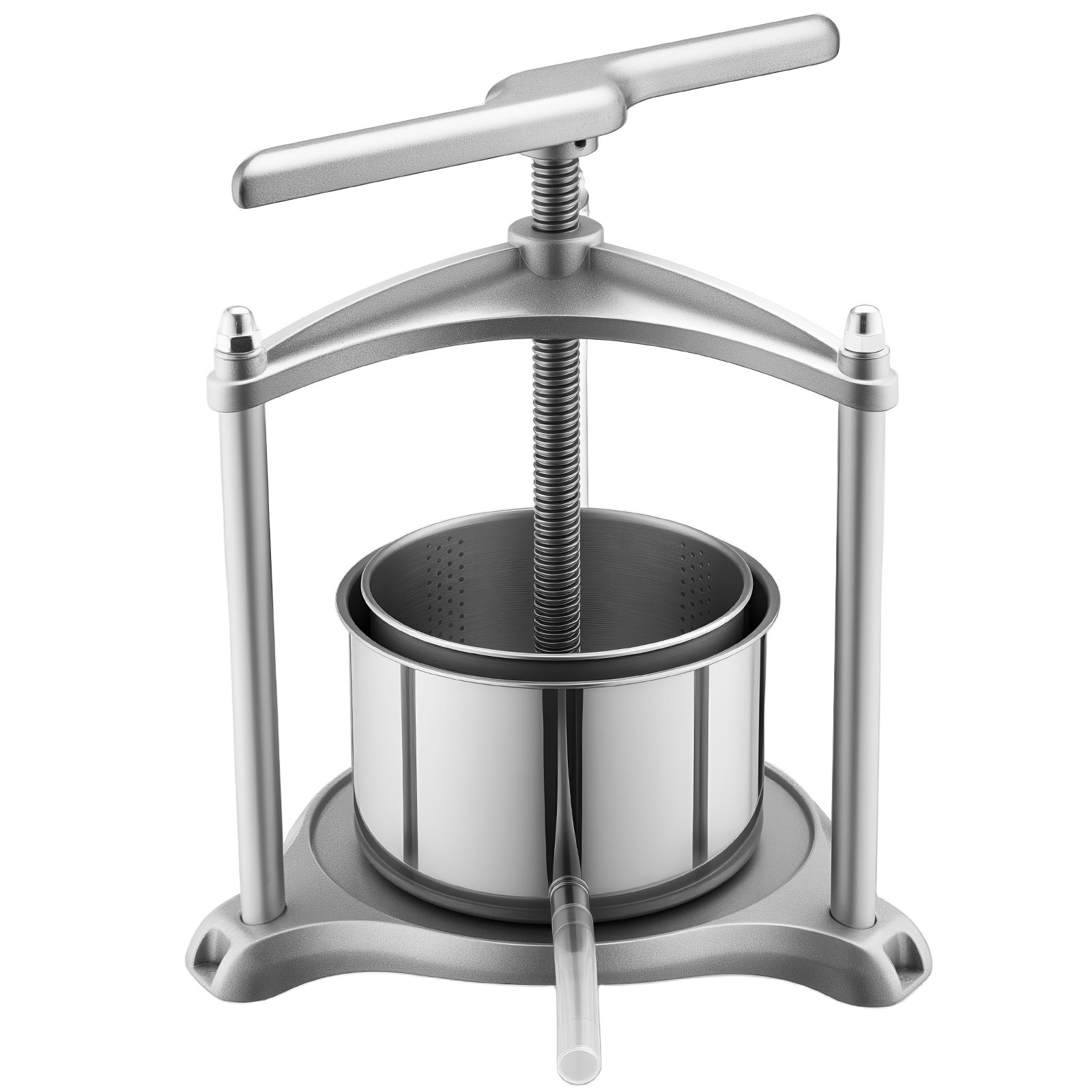 VEVOR Prensa de Frutas y Vino Capacidad de 3 L, Exprimidor Manual de Acero Inoxidable, Prensa de Vino con Mango en Forma de T, 2 Bolsas de Filtro, Placa de Prensado, para Hacer Zumo de Sidra, Manzana