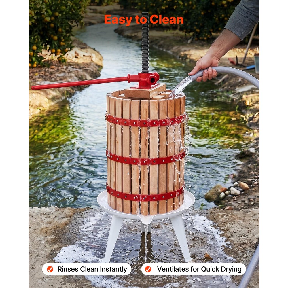 VEVOR Prensa de Frutas y Vino Capacidad de 30 L, Exprimidor Manual Cesta de Madera Maciza de Haya, Prensa de Vino con 2 Bolsas de Filtro, Placa de Prensado, para Hacer Zumo de Sidra, Manzana, Uva