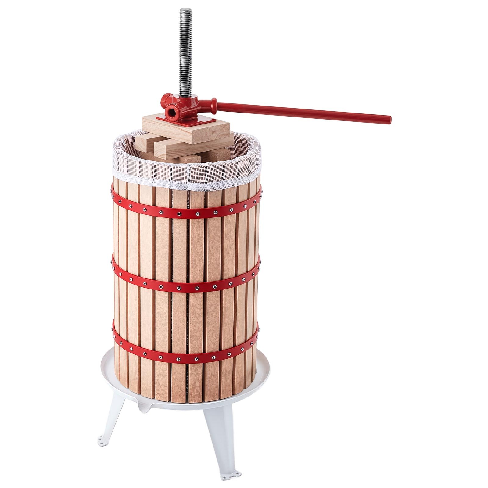VEVOR Prensa de Frutas y Vino Capacidad de 30 L, Exprimidor Manual Cesta de Madera Maciza de Haya, Prensa de Vino con 2 Bolsas de Filtro, Placa de Prensado, para Hacer Zumo de Sidra, Manzana, Uva