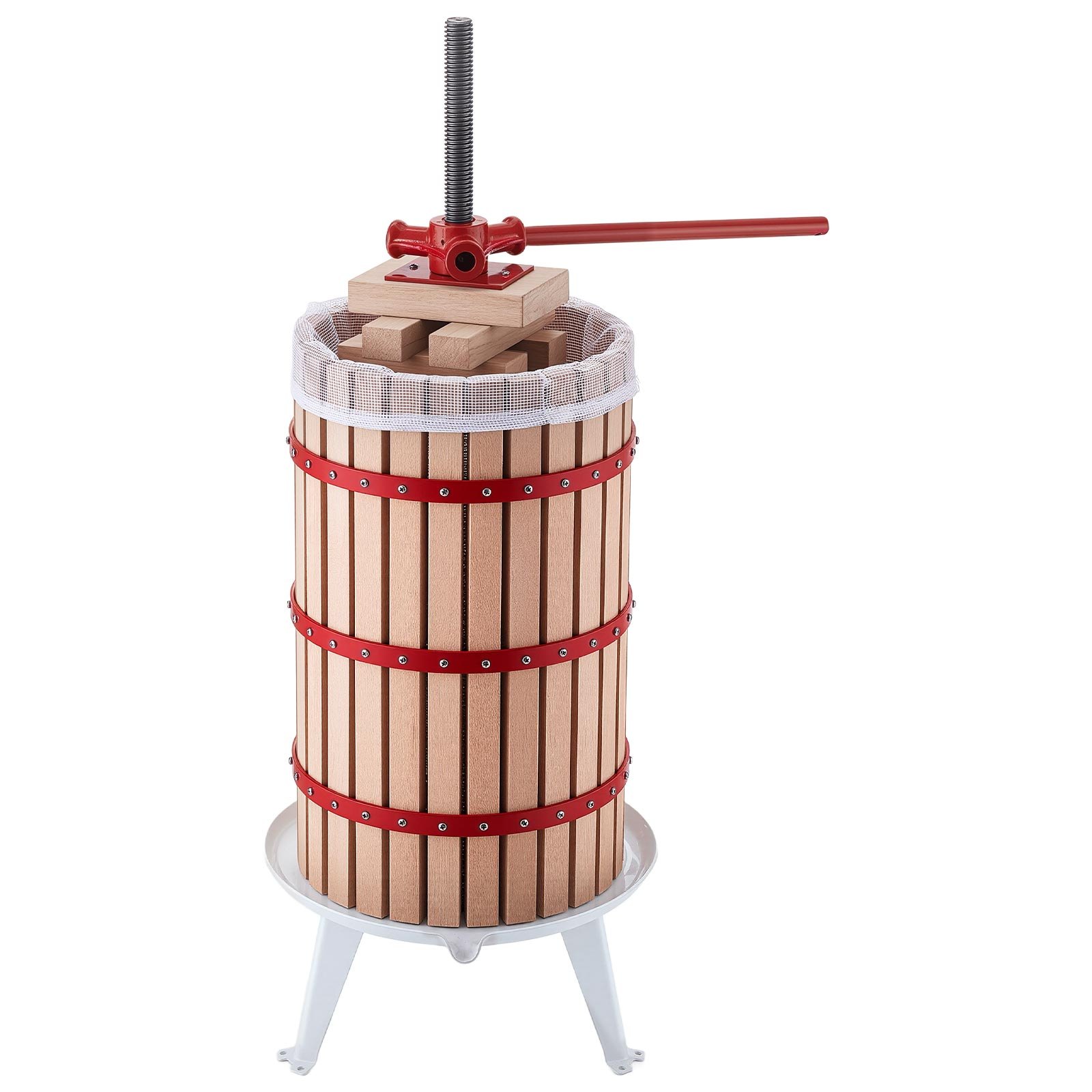 VEVOR Prensa de Frutas y Vino Capacidad de 30 L, Exprimidor Manual Cesta de Madera Maciza de Haya, Prensa de Vino con 2 Bolsas de Filtro, Placa de Prensado, para Hacer Zumo de Sidra, Manzana, Uva