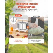 VEVOR Prensa Manual para Vino de Frutas 12 L Acero Inoxidable 370 x 355 x 665 mm