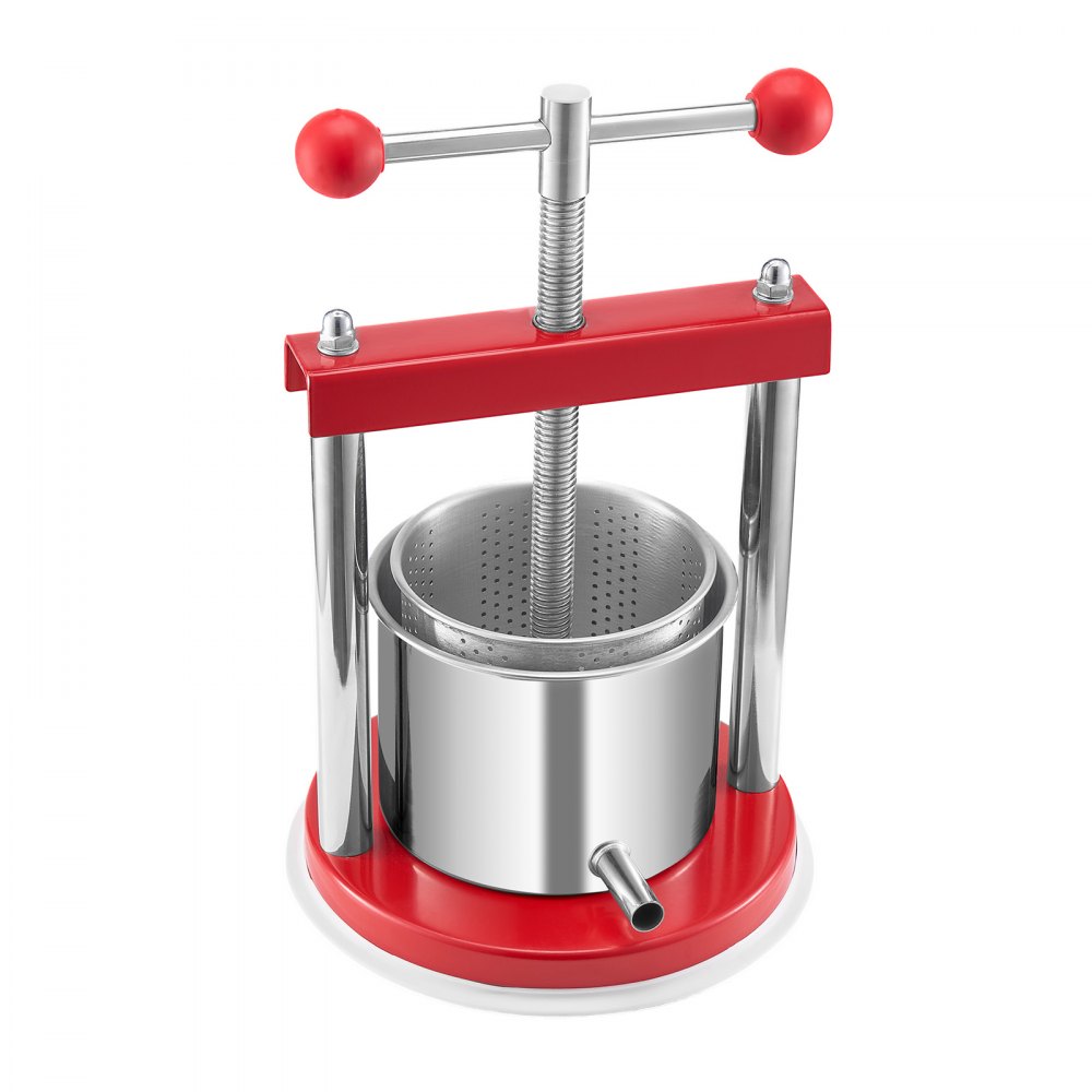 VEVOR Prensa de Vino de Frutas 1,65 L, 2 Barriles de Acero Inoxidable, para Sidra, Manzana, Uva, Tintura, Miel, Aceite de Oliva, con Mango en T para Cocina al Aire Libre y Hogar, 220 x 497 mm