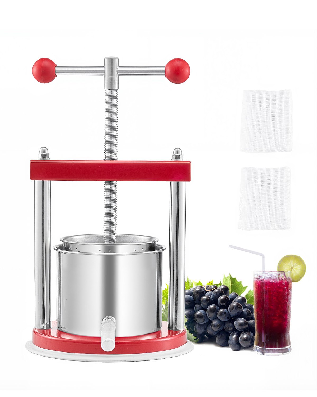 VEVOR Fruit Wine Press, Fruit Mill, Apple Mill (1.65 L) with 2 Stainless Steel Barrels, Manual Juicer, Apple Wine Press, Juice Press, Apple Press, Grape Press, Olive Oil Press with T-Handle for Kitchen