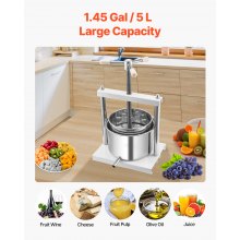 VEVOR Prensa Manual para Vino de Frutas 5 L Acero Inoxidable 300 x 225 x 660 mm