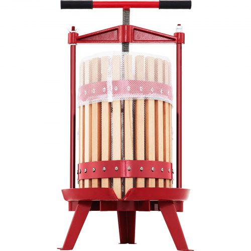 VEVOR Prensa de Vino de Frutas 4,8 Gal/18 L Prensa de Vino de Uvas con Cesta de Madera Prensa para Vino o Fruta, Marco de Hierro Fundido Revestido con Mango en T Ergonómico y 3 Pies de Apoyo Firmes