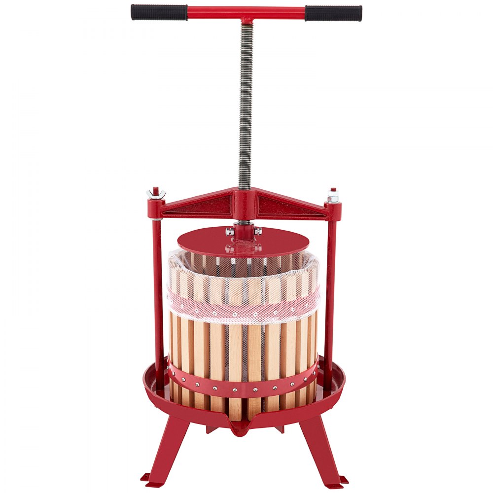 VEVOR Prensa de Vino de Frutas 4,8 Gal/18 L Prensa de Vino de Uvas con Cesta de Madera Prensa para Vino o Fruta, Marco de Hierro Fundido Revestido con Mango en T Ergonómico y 3 Pies de Apoyo Firmes
