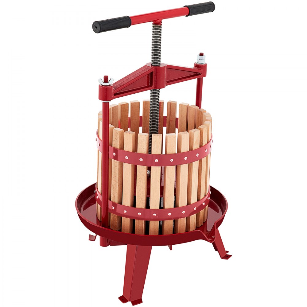 VEVOR Prensa de Vino de Frutas 4,8 Gal/18 L Prensa de Vino de Uvas con Cesta de Madera Prensa para Vino o Fruta, Marco de Hierro Fundido Revestido con Mango en T Ergonómico y 3 Pies de Apoyo Firmes