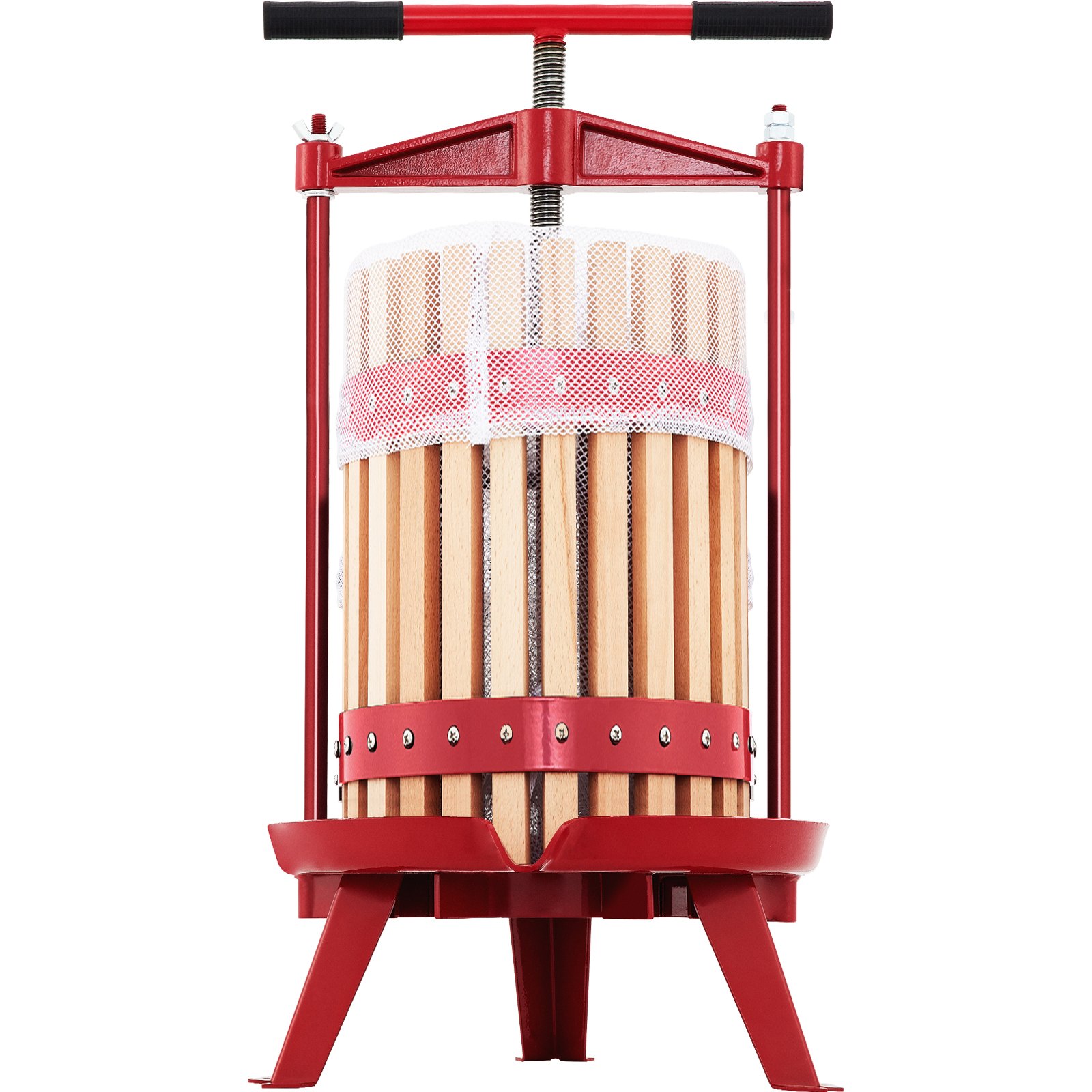 VEVOR Prensa de Vino de Frutas 4,8 Gal/18 L Prensa de Vino de Uvas con Cesta de Madera Prensa para Vino o Fruta, Marco de Hierro Fundido Revestido con Mango en T Ergonómico y 3 Pies de Apoyo Firmes