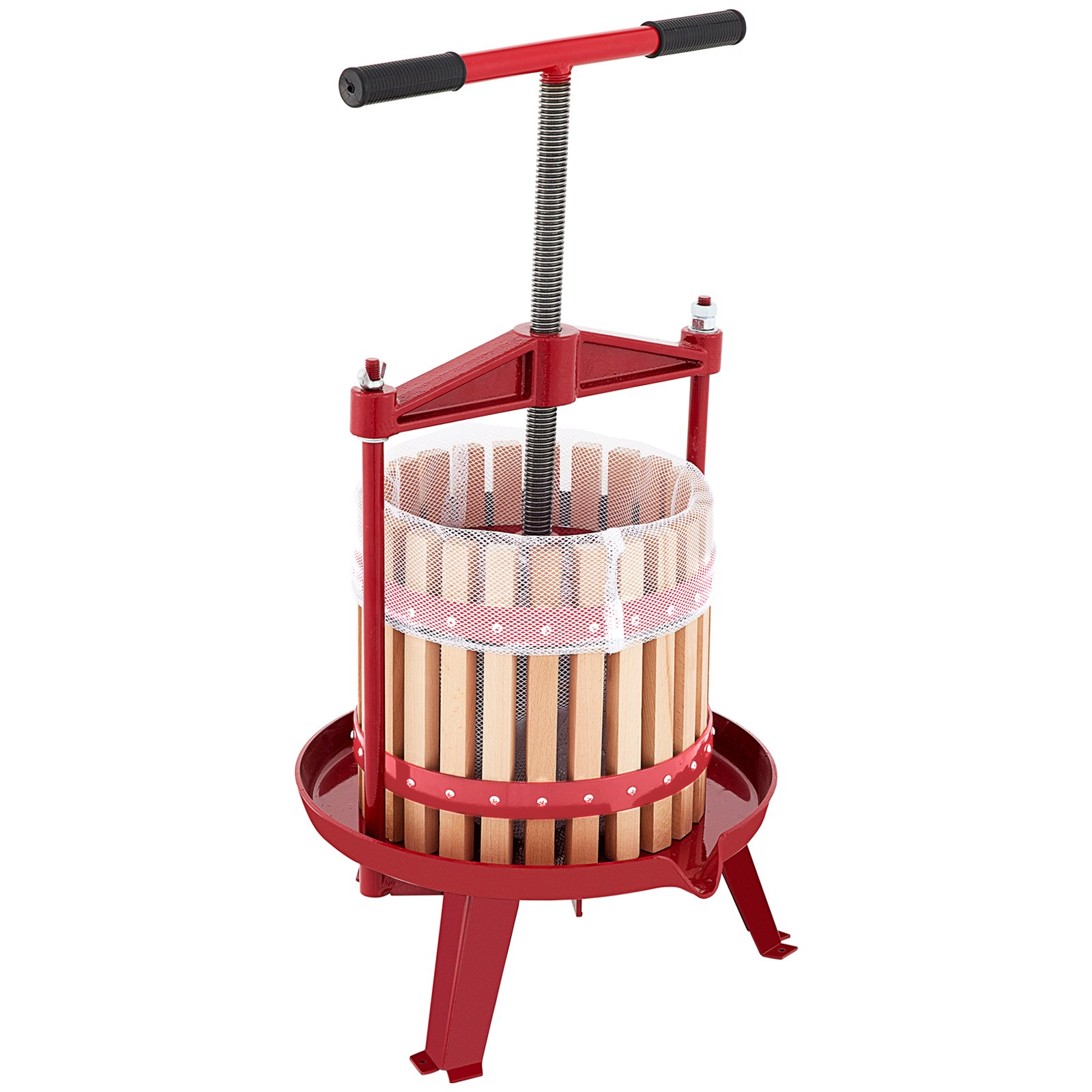 VEVOR Prensa de Vino de Frutas 4,8 Gal/18 L Prensa de Vino de Uvas con Cesta de Madera Prensa para Vino o Fruta, Marco de Hierro Fundido Revestido con Mango en T Ergonómico y 3 Pies de Apoyo Firmes