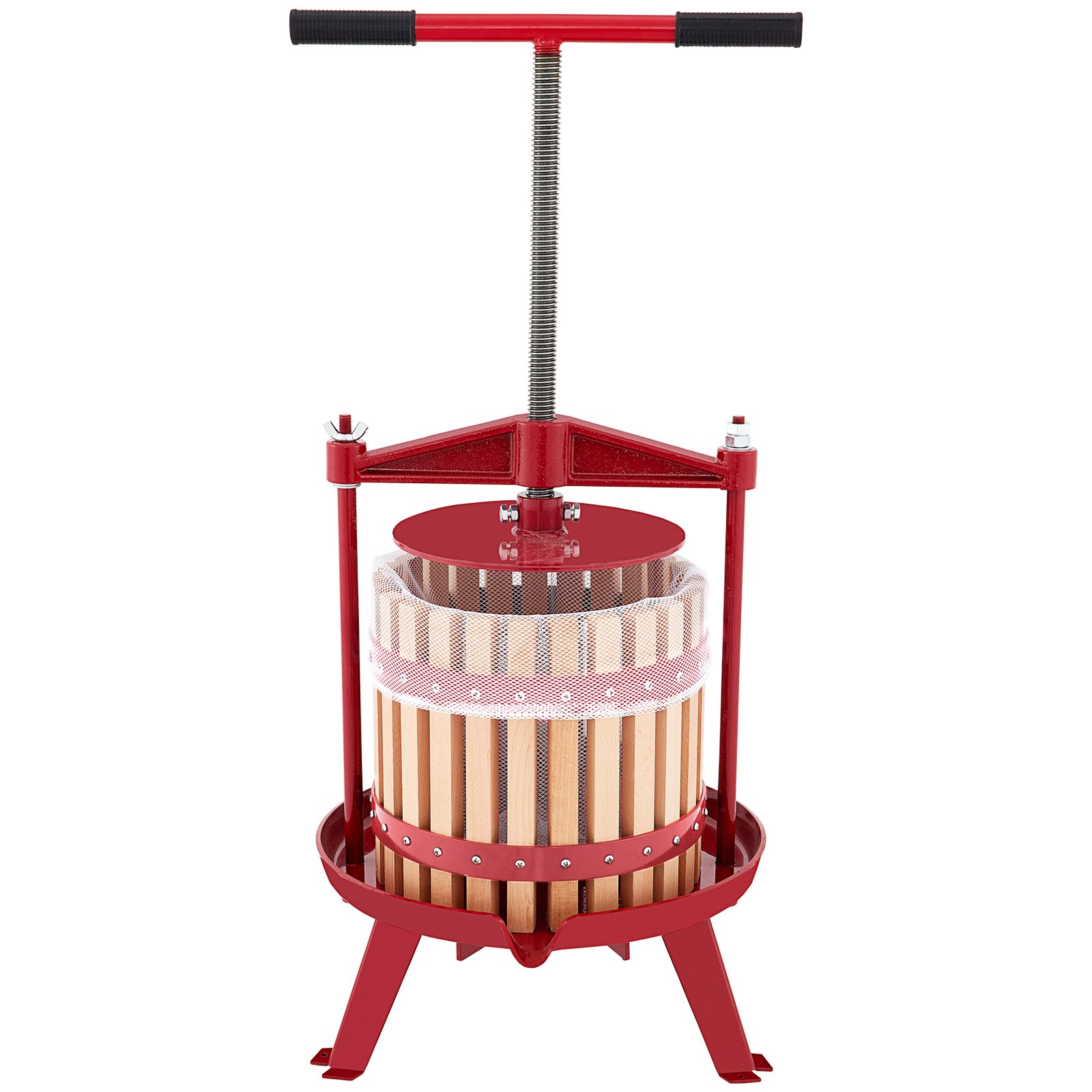 VEVOR Prensa de Vino de Frutas 4,8 Gal/18 L Prensa de Vino de Uvas con Cesta de Madera Prensa para Vino o Fruta, Marco de Hierro Fundido Revestido con Mango en T Ergonómico y 3 Pies de Apoyo Firmes