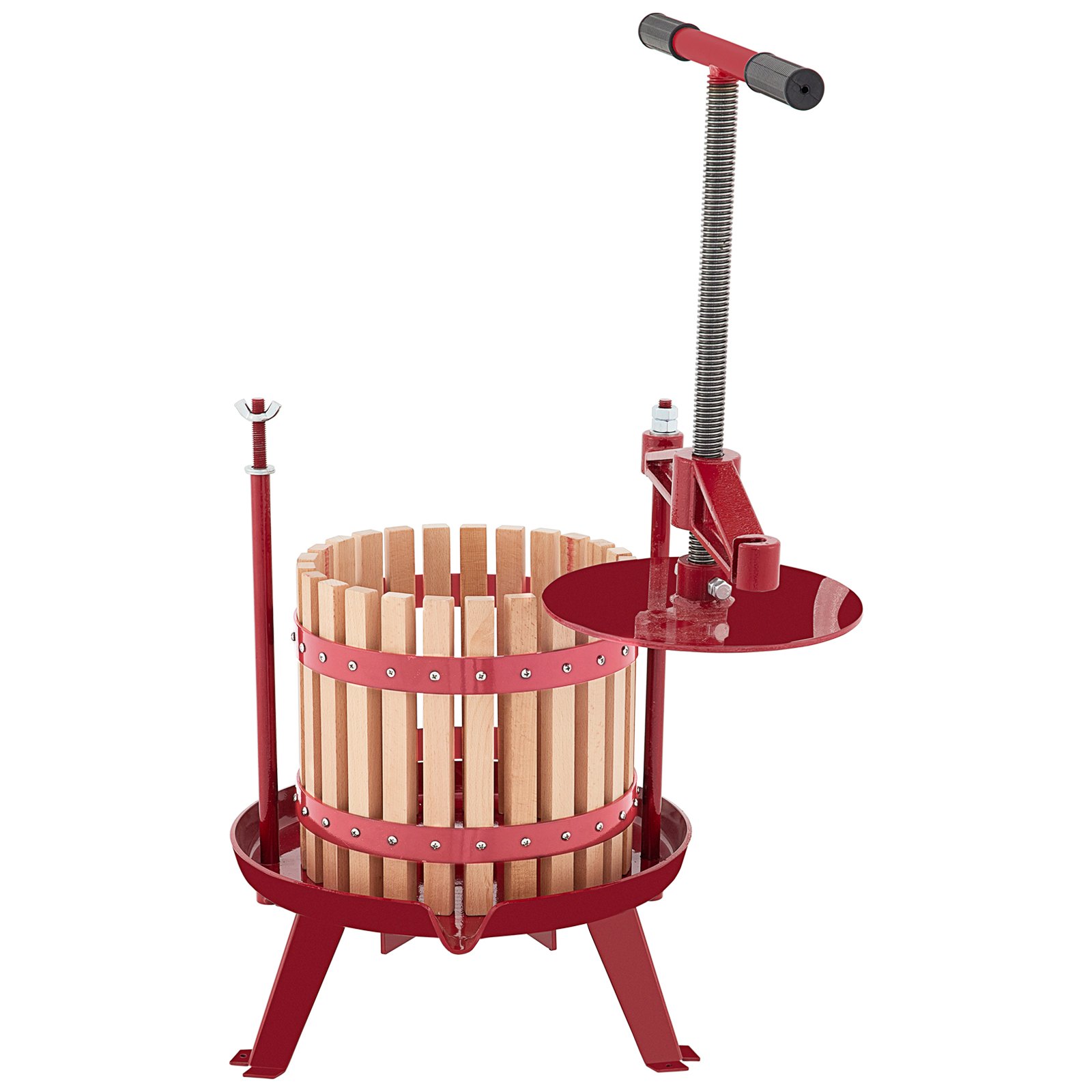 VEVOR Prensa de Vino de Frutas 4,8 Gal/18 L Prensa de Vino de Uvas con Cesta de Madera Prensa para Vino o Fruta, Marco de Hierro Fundido Revestido con Mango en T Ergonómico y 3 Pies de Apoyo Firmes