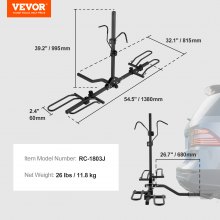 VEVOR Portabicicletas para 2 Bicicletas Portaequipajes con Enganche Capacidad de Carga Máxima de 36 kg Compatible con Receptores de 30/51 mm para Coches SUV Autocaravana Camión Viajes Desplazamientos, Interfaz rectangular