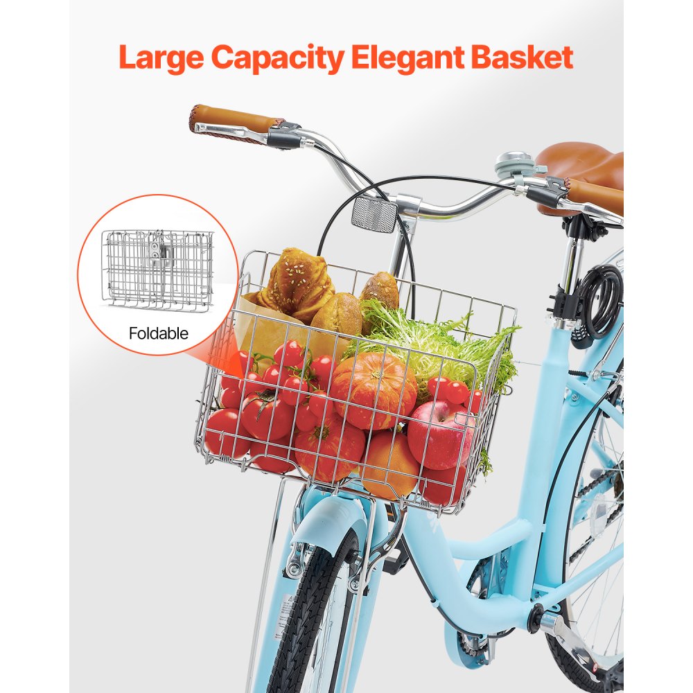 VEVOR Bicicleta de Ciudad 26 pulgadas Bicicleta con Canasta y Portaequipaje Trasero Bicicleta de Paseo 1 Velocidad con Asiento Ajustable para Andar en Bicicleta, Hacer Ejercicio, Comprar, Azul