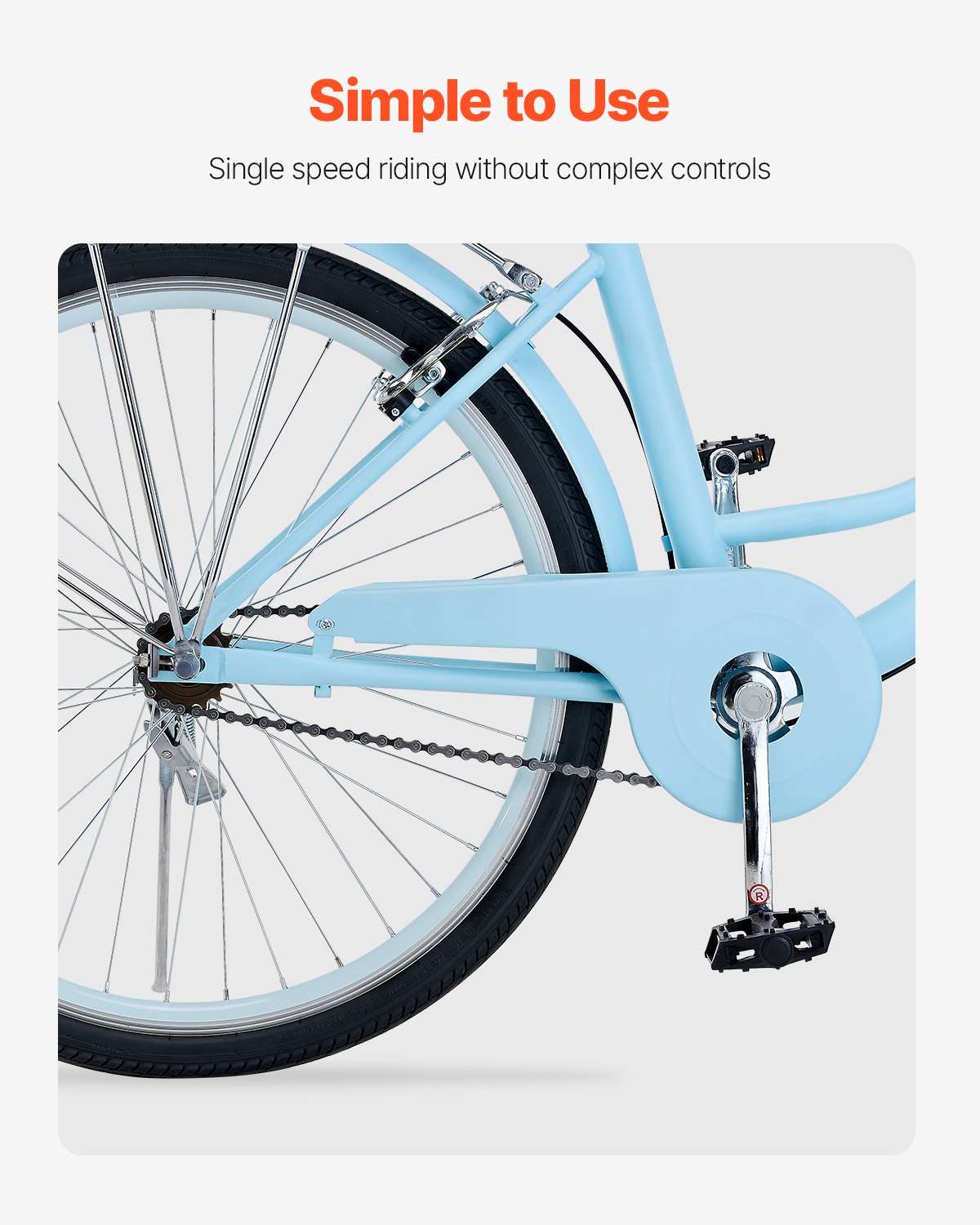 VEVOR Cruiser Bicycle (Tire Diameter 660.4 mm) Beach Bike with Large Basket & Luggage Rack, Cruiser Bicycle with Adjustable Seat, for Cycling, Training & Shopping, Light Blue