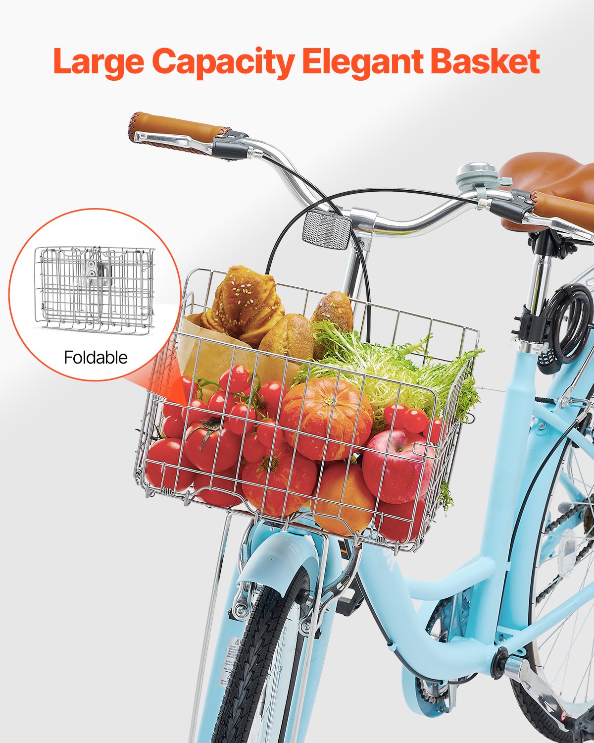 VEVOR Bicicleta de Ciudad 26 pulgadas Bicicleta con Canasta y Portaequipaje Trasero Bicicleta de Paseo 1 Velocidad con Asiento Ajustable para Andar en Bicicleta, Hacer Ejercicio, Comprar, Azul