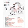 VEVOR Bicicleta de Ciudad 26 pulgadas Bicicleta con Canasta y Portaequipaje Trasero Bicicleta de Paseo 1 Velocidad con Asiento Ajustable para Andar en Bicicleta, Hacer Ejercicio, Comprar, Rosa