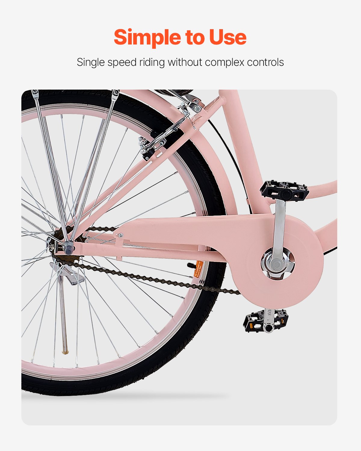 VEVOR Bicicleta de Ciudad 26 pulgadas Bicicleta con Canasta y Portaequipaje Trasero Bicicleta de Paseo 1 Velocidad con Asiento Ajustable para Andar en Bicicleta, Hacer Ejercicio, Comprar, Rosa