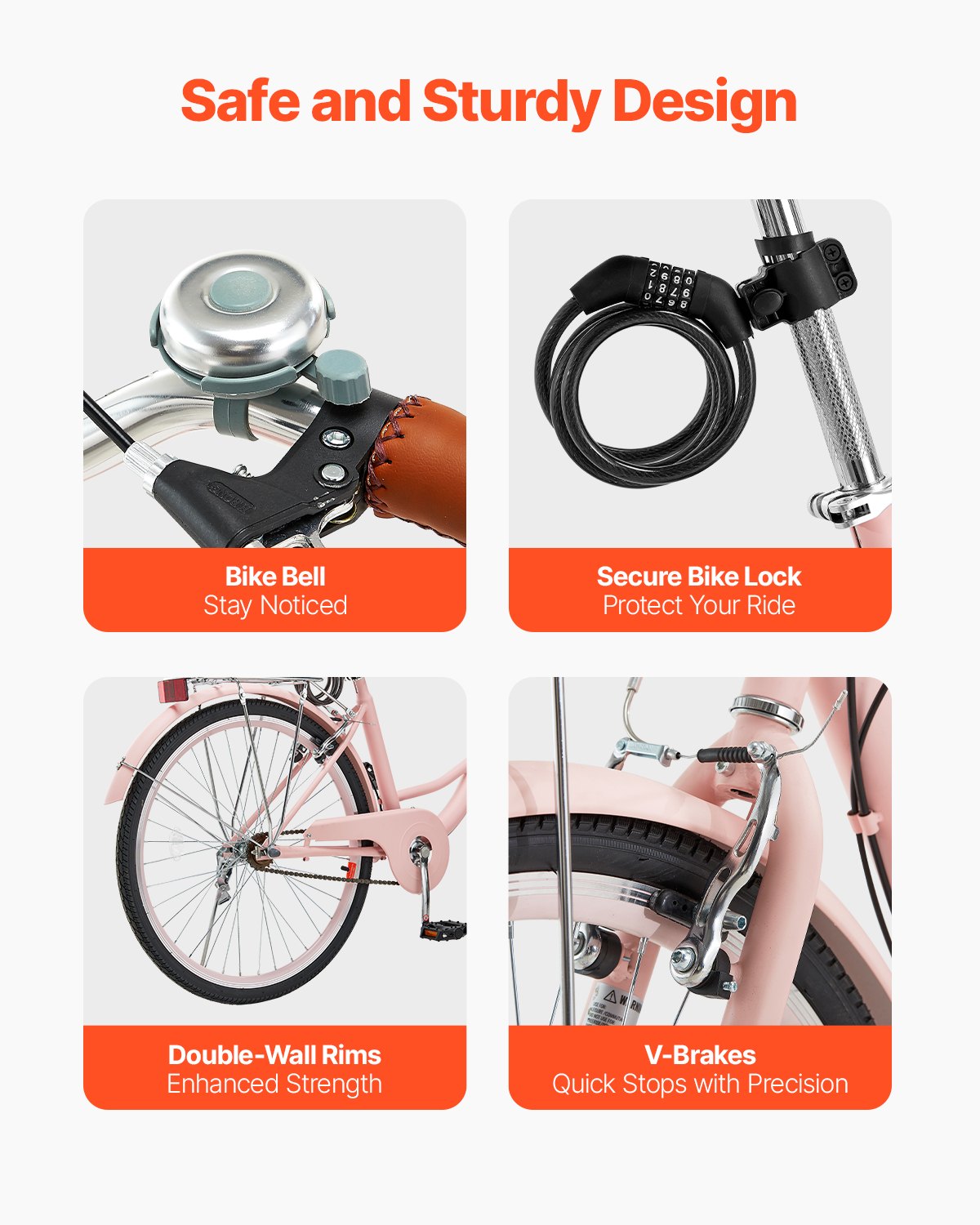 VEVOR Bicicleta de Ciudad 26 pulgadas Bicicleta con Canasta y Portaequipaje Trasero Bicicleta de Paseo 1 Velocidad con Asiento Ajustable para Andar en Bicicleta, Hacer Ejercicio, Comprar, Rosa