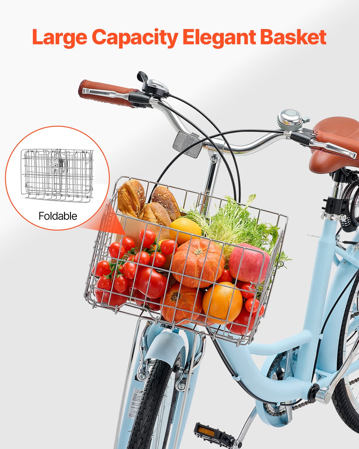 VEVOR Bicicleta de Ciudad 26 pulgadas Bicicleta con Canasta y Portaequipaje Trasero Bicicleta de Paseo 7 Velocidades con Asiento Ajustable para Andar en Bicicleta, Hacer Ejercicio, Comprar, Azul
