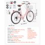 VEVOR Bicicleta de Ciudad 26 pulgadas Bicicleta con Canasta y Portaequipaje Trasero Bicicleta de Paseo 7 Velocidades con Asiento Ajustable para Andar en Bicicleta, Hacer Ejercicio, Comprar, Rosa