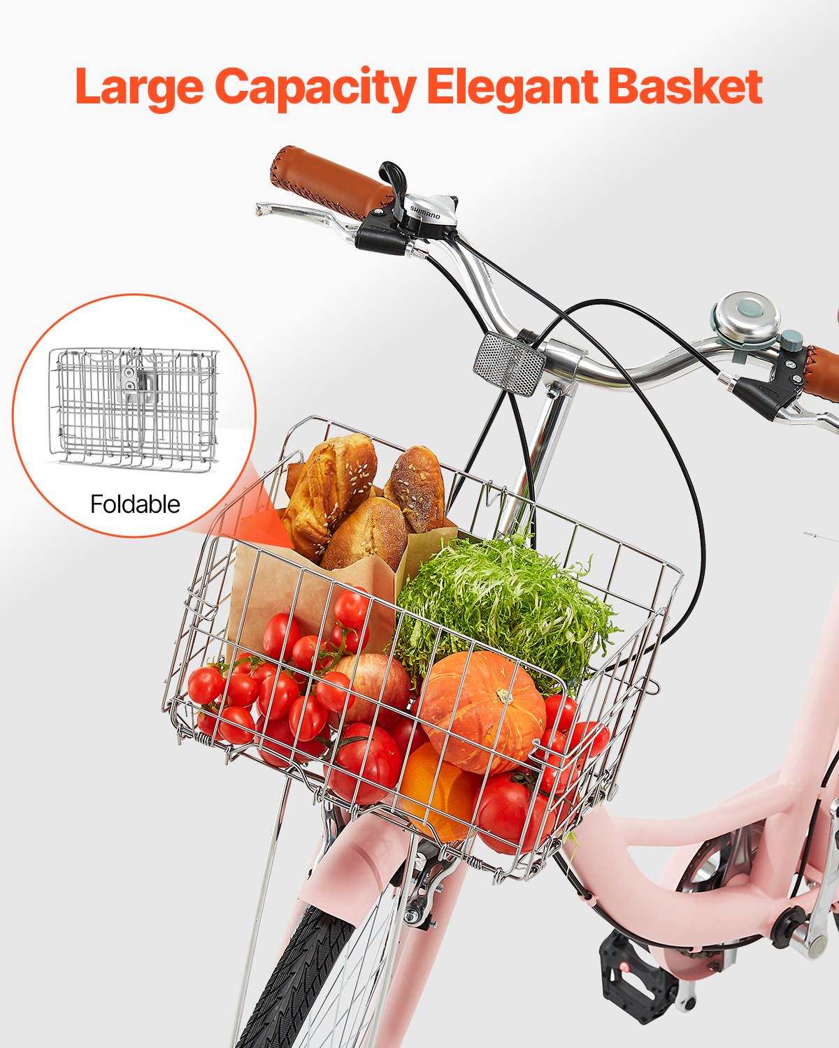 VEVOR Bicicleta de Ciudad 26 pulgadas Bicicleta con Canasta y Portaequipaje Trasero Bicicleta de Paseo 7 Velocidades con Asiento Ajustable para Andar en Bicicleta, Hacer Ejercicio, Comprar, Rosa