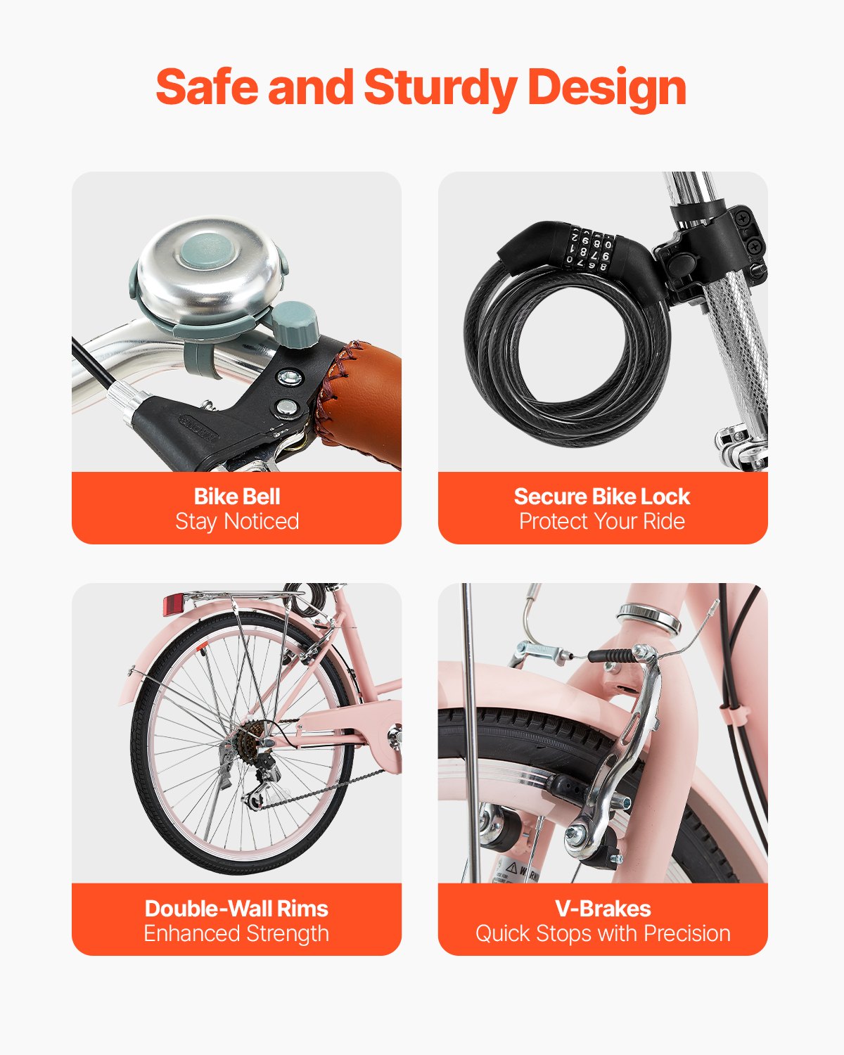 VEVOR Bicicleta de Ciudad 26 pulgadas Bicicleta con Canasta y Portaequipaje Trasero Bicicleta de Paseo 7 Velocidades con Asiento Ajustable para Andar en Bicicleta, Hacer Ejercicio, Comprar, Rosa