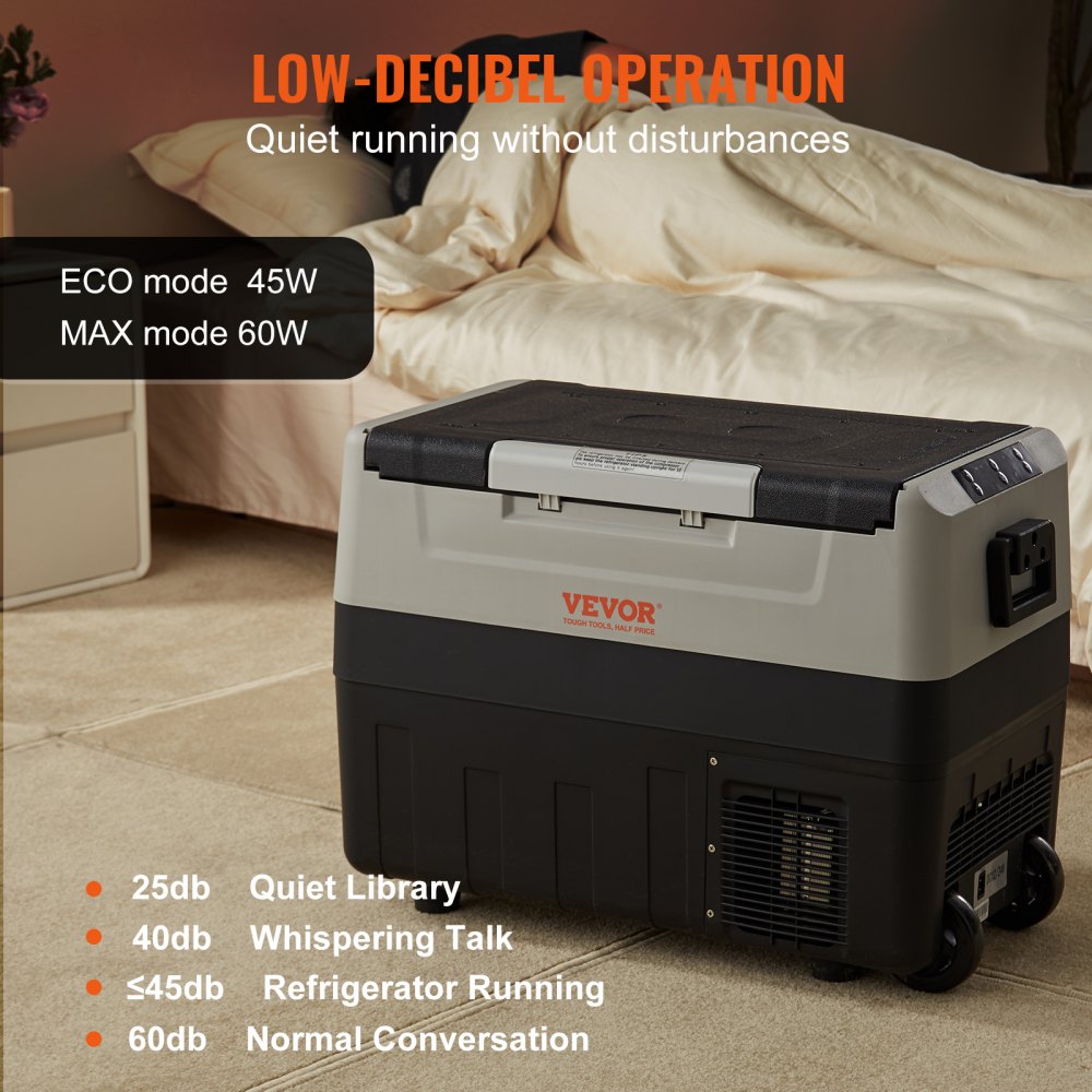 VEVOR Nevera Eléctrica Portátil de 55 L Nevera Portátil para Coche 12/24 V CC 100-240 V CA Nevera de Una Zona para Coche 0,6 kW.h -20 °C a 10 °C Congelador Ajustable para Camión Barco Camping
