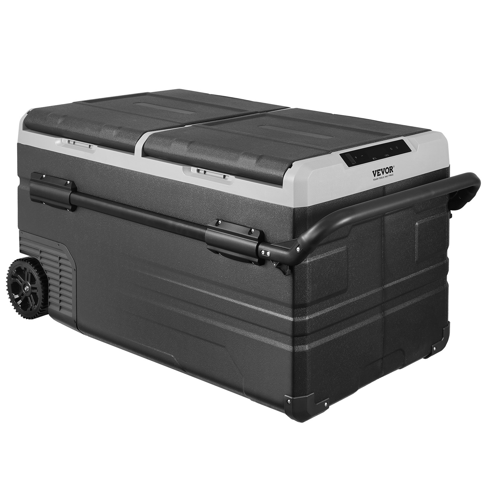 VEVOR Refrigerador para automóvil, refrigerador para automóvil de 12 voltios, congelador portátil de doble zona de 115 L con ruedas y asa, -4 ℉ - 68 ℉, refrigerador con compresor de 12/24 V CC y 100-240 V CA para exteriores, campamentos