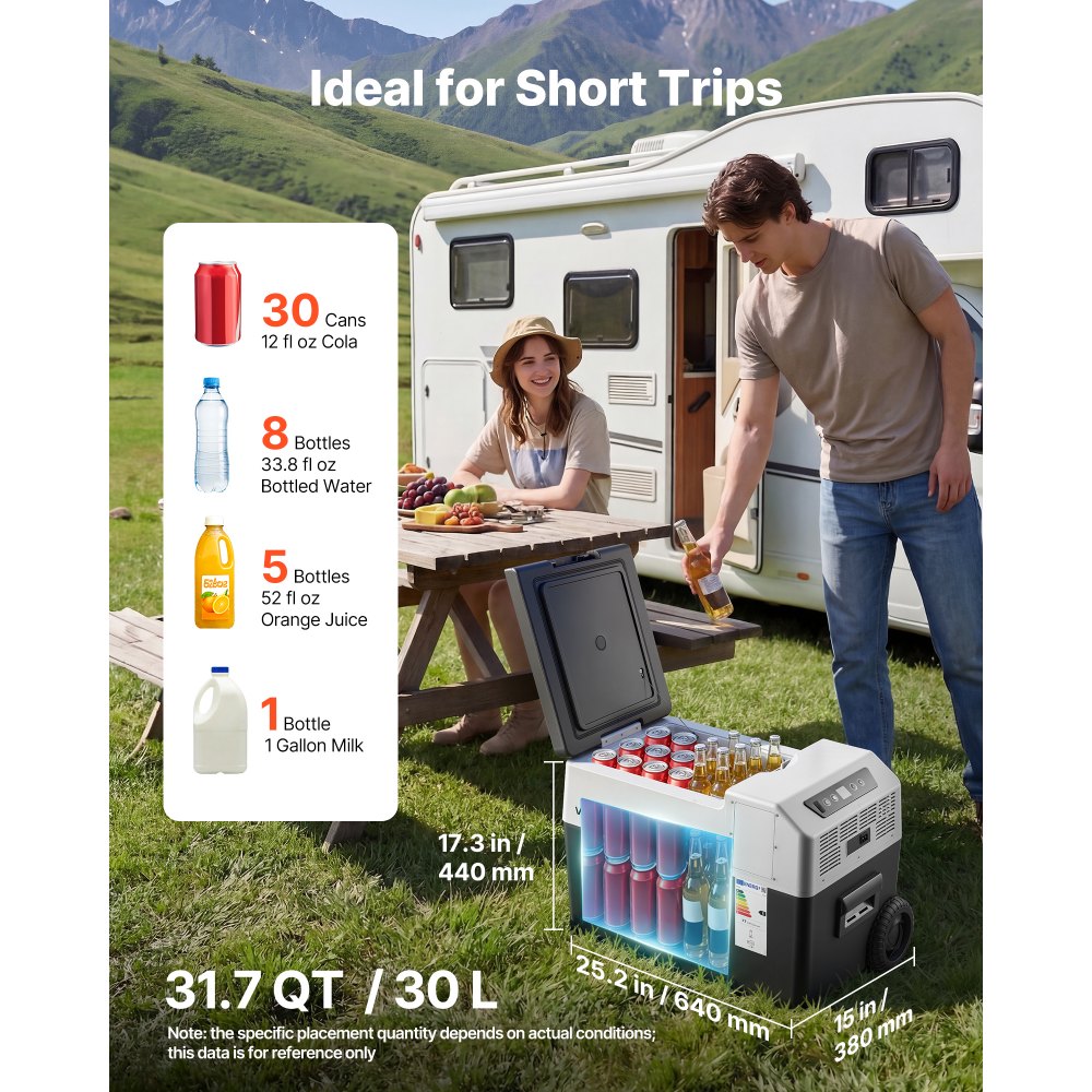 VEVOR Nevera Portátil para Coche 30 L con Compresor, Refrigerador para Coche Temperatura Ajustable de -22 a 10 °C, 12/24 V CC y 100-240 V CA, con Ruedas y Asa Retráctil, para Autocaravanas, Camping