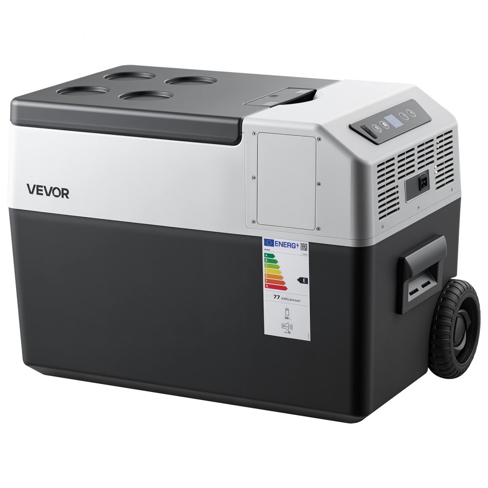 VEVOR Nevera Portátil para Coche 30 L con Compresor, Refrigerador para Coche Temperatura Ajustable de -22 a 10 °C, 12/24 V CC y 100-240 V CA, con Ruedas y Asa Retráctil, para Autocaravanas, Camping