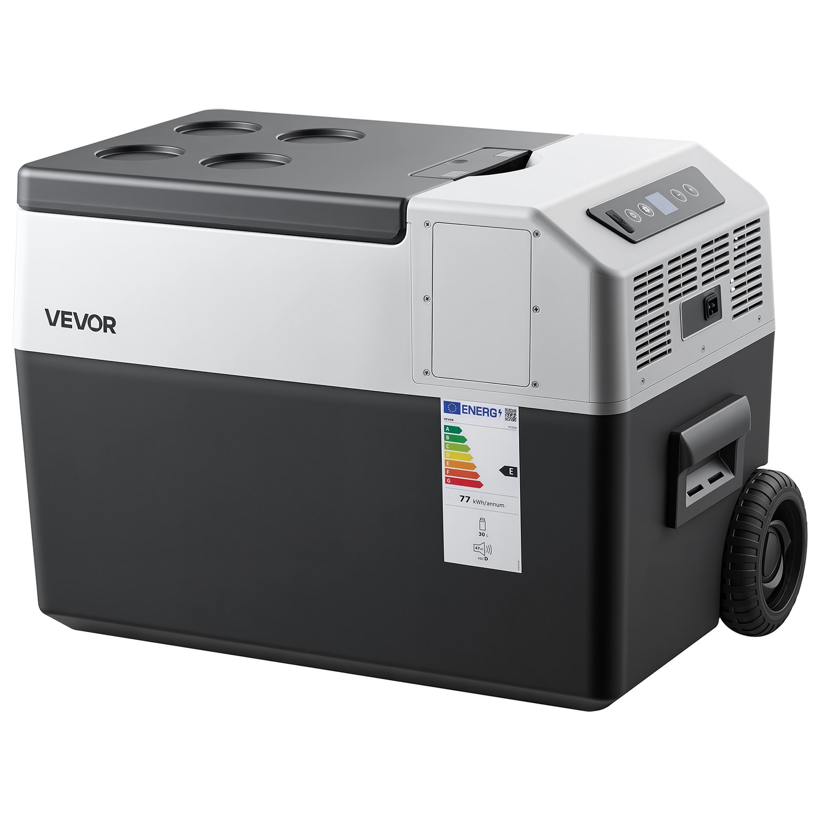 VEVOR Nevera Portátil para Coche 30 L con Compresor, Refrigerador para Coche Temperatura Ajustable de -22 a 10 °C, 12/24 V CC y 100-240 V CA, con Ruedas y Asa Retráctil, para Autocaravanas, Camping