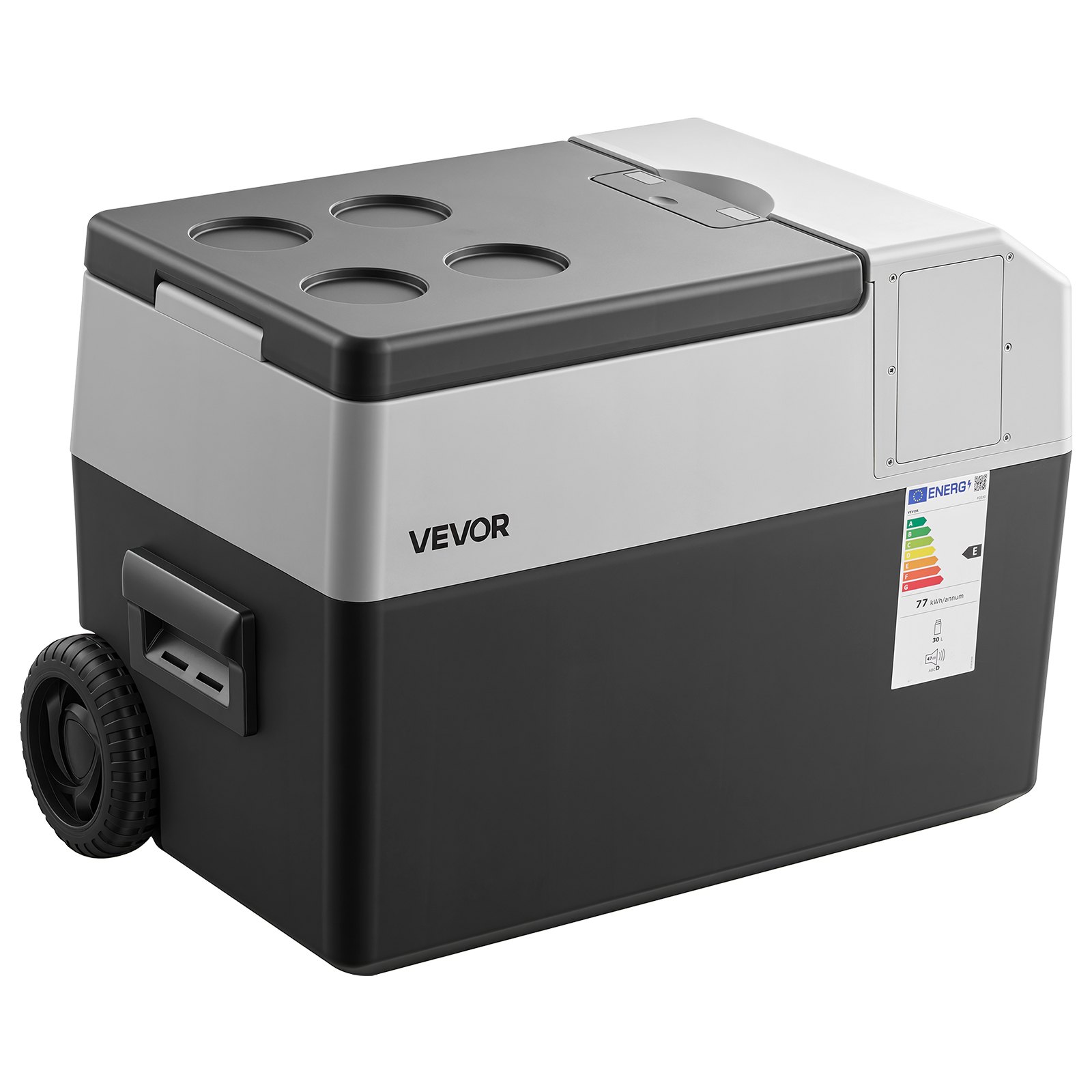 VEVOR Nevera Portátil para Coche 30 L con Compresor, Refrigerador para Coche Temperatura Ajustable de -22 a 10 °C, 12/24 V CC y 100-240 V CA, con Ruedas y Asa Retráctil, para Autocaravanas, Camping