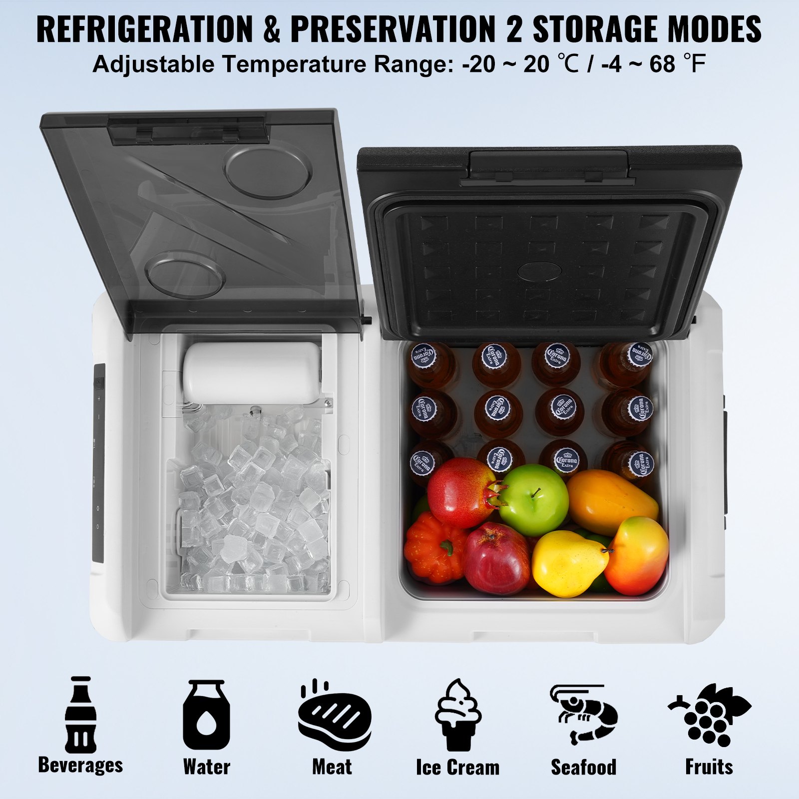 VEVOR Portable 36L Car Refrigerator with Ice Maker, 12V & Single Zone, Adjustable -20°C to 20°C, Compressor Cooler for Camping, Car, RV