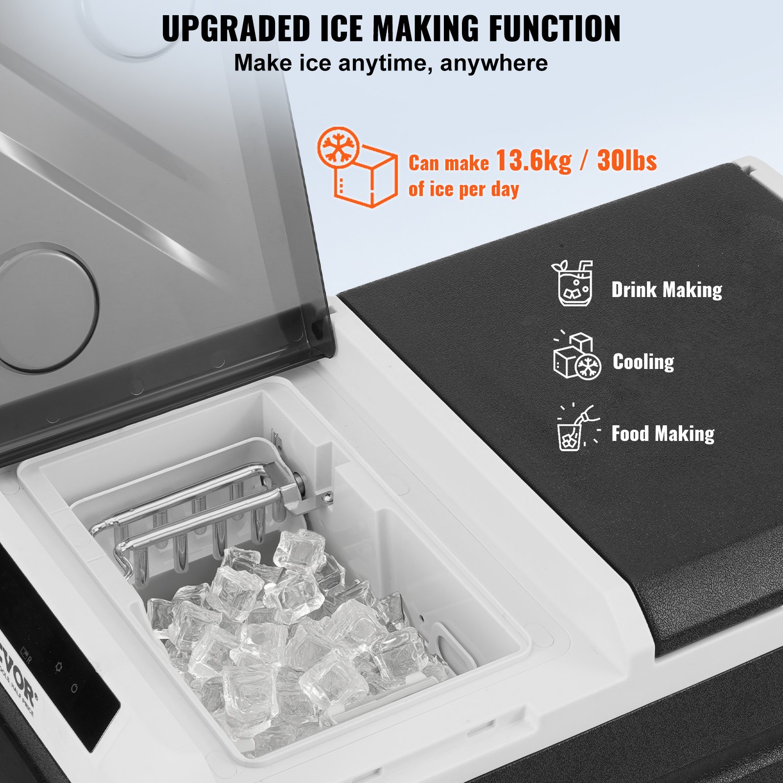 VEVOR Portable 36L Car Refrigerator with Ice Maker, 12V & Single Zone, Adjustable -20°C to 20°C, Compressor Cooler for Camping, Car, RV
