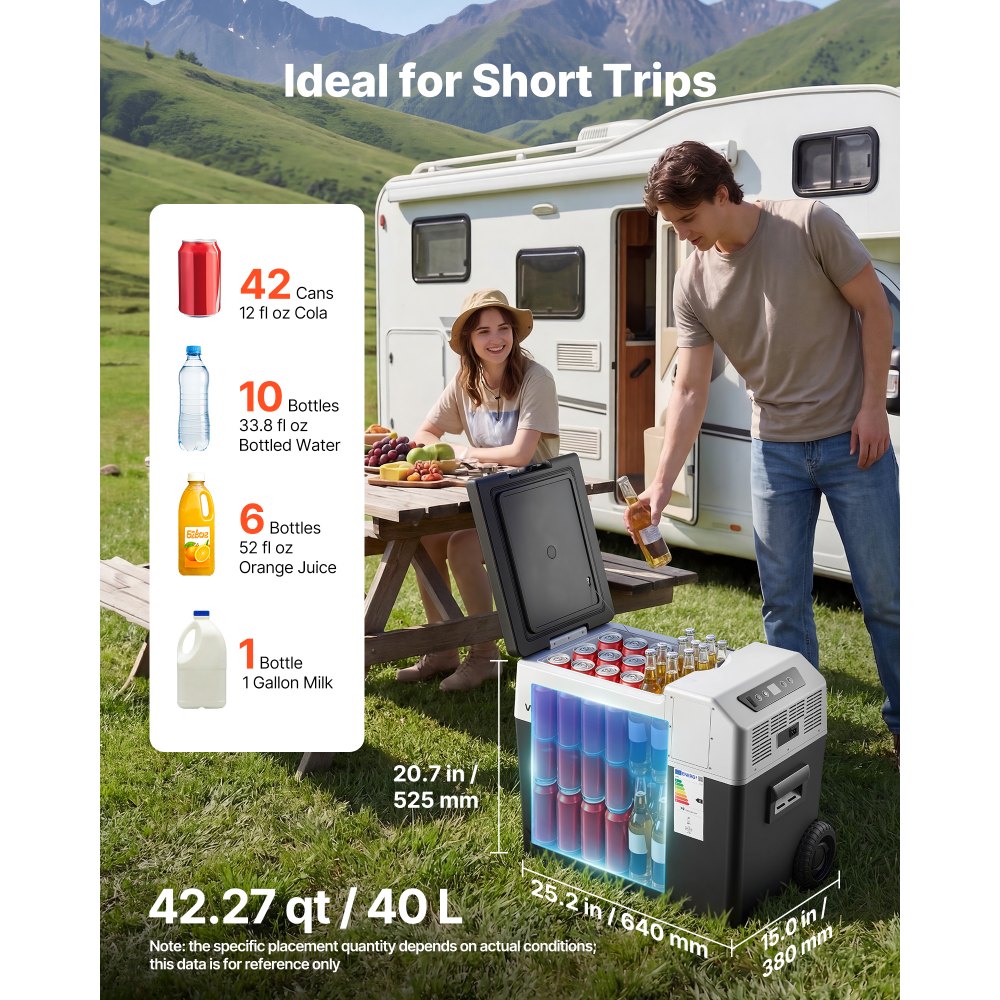 VEVOR Nevera Portátil para Coche 40 L con Compresor, Refrigerador para Coche Temperatura Ajustable de -22 a 10 °C, 12/24 V CC y 100-240 V CA, con Ruedas y Asa Retráctil, para Autocaravanas, Camping